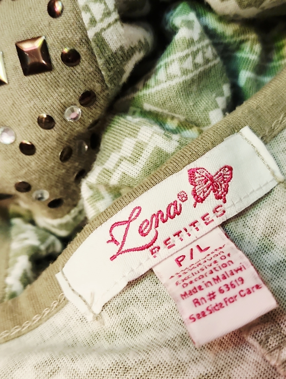 Lena Petites P/L Studded Geometric Square Neck Short Sleeve Blouse Sage Green - Picture 6 of 8
